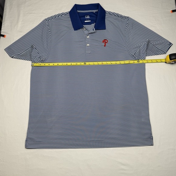 Cutter & Buck Phillies Polo Shirt Mens 2XL Blue White Stripe Dry Fit Golf Polo - Picture 3 of 7